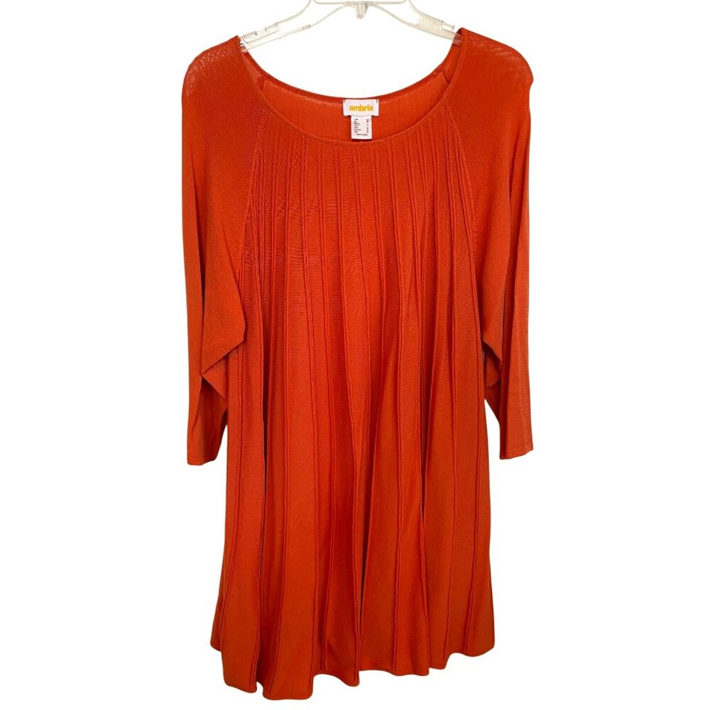 Ambria Womens Festive Orange Ribbed Knit Tunic Size 20 Festival Coastal Grandma
